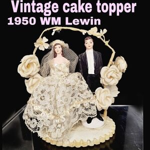 Vintage  1950s Bride and Groom Cake Topper Signed WN LEWIN